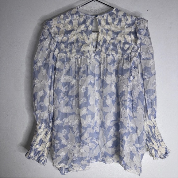 Joie Small Jamila Blouse In Eventide‎ Blue White Floral Silk Blend Blouse CP - Picture 2 of 7
